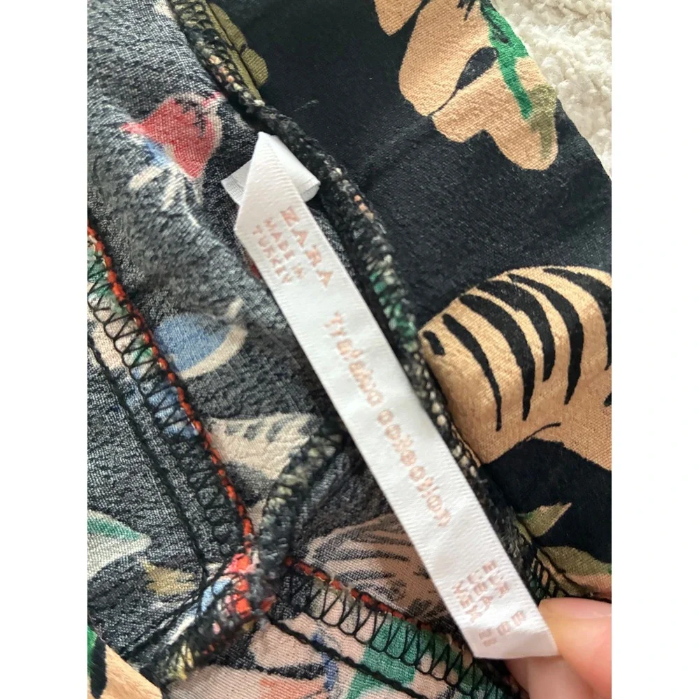 Zara Trafaluc Zebra Tropical Print Tapered Pants‎ Orange Piping Black Small
